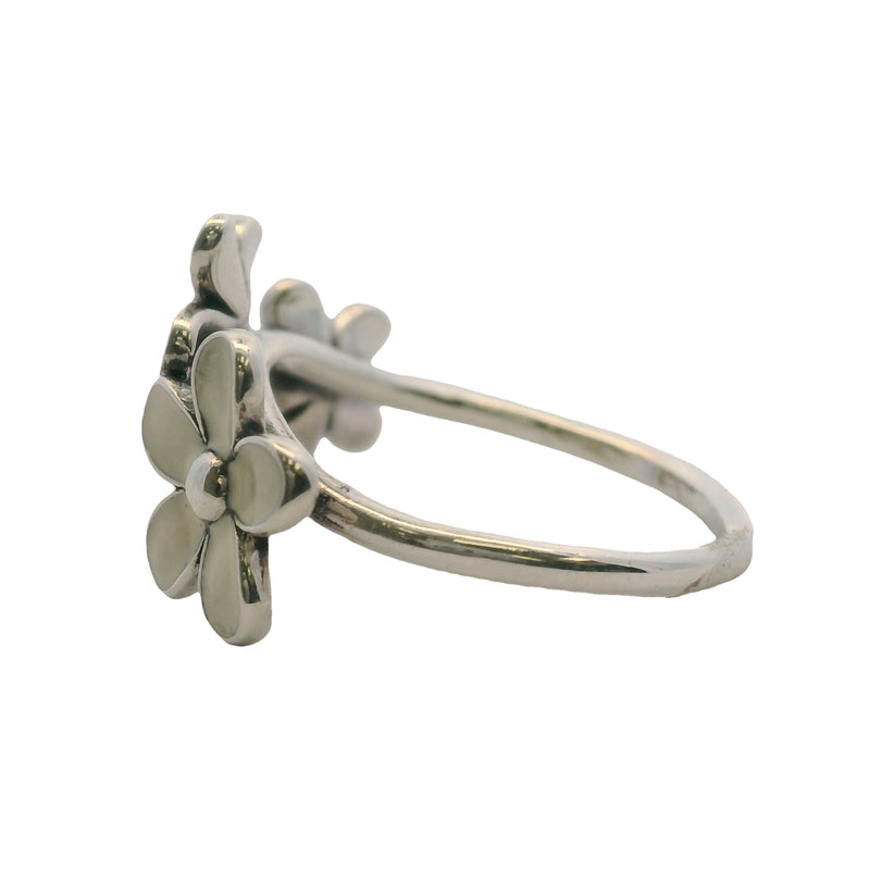 Pandora 925 Sterling Silver Darling Daisies Triple Flower Curved Crown Ring with White Enamel