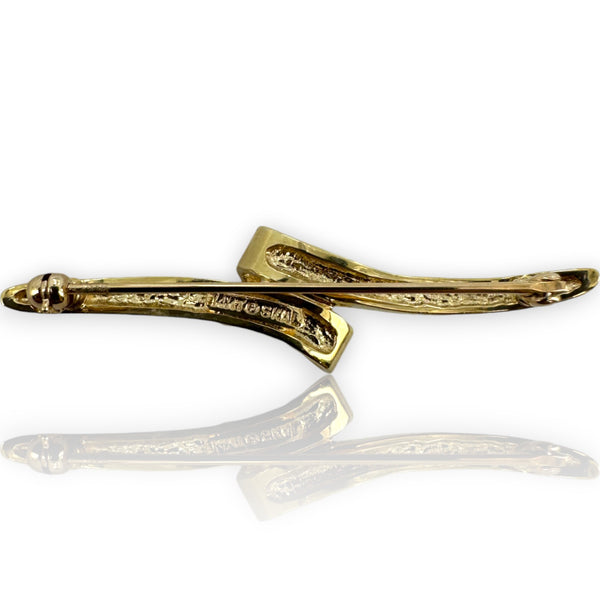 Skalet Vintage 1940-50s 14kt Yellow Gold and Diamond Ribbon Brooch