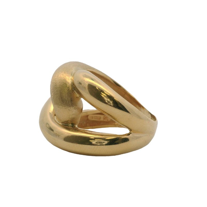 Anillo de cóctel con nudo italiano, semipulido, acabado satinado y cepillado, de oro amarillo macizo de 14 kt, talla 8.5