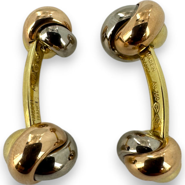 Cartier Trinity Collection Double Knot Cufflinks Solid 11.4g 18kt Tri-Color Gold Rose Yellow and White Hallmarked Made in France