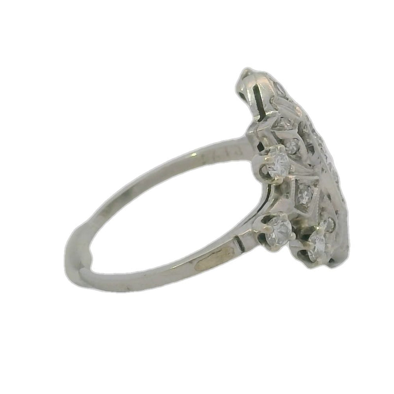 Rare Vintage Handmade 1930-40s Solid 14kt White Gold and 0.65ct Diamond Celestial Dinner Cocktail Ring Size 6.5