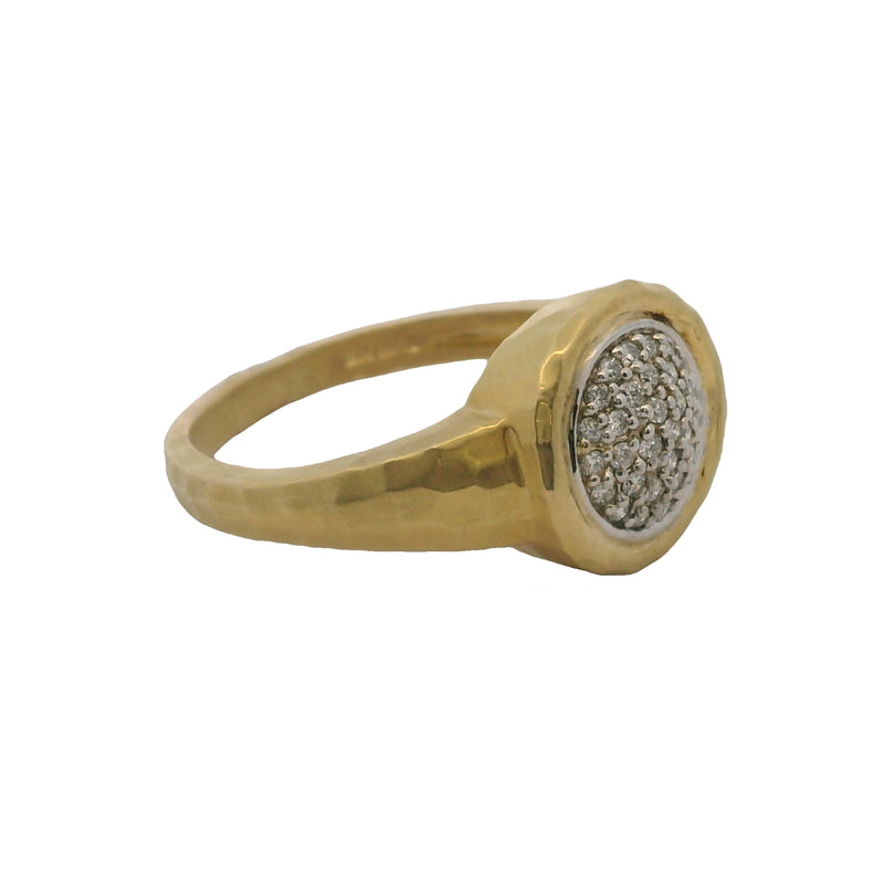 Vintage Hammered 14kt Yellow Gold and Diamond Round Cluster Ring Size 10