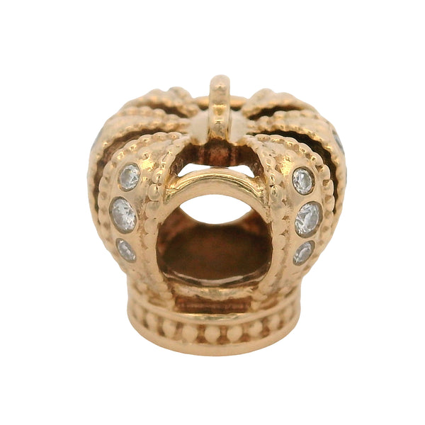 Pandora Retired Rare 14kt Yellow Gold Majestic Crown Slider/Spacer Charm with Natural Diamonds