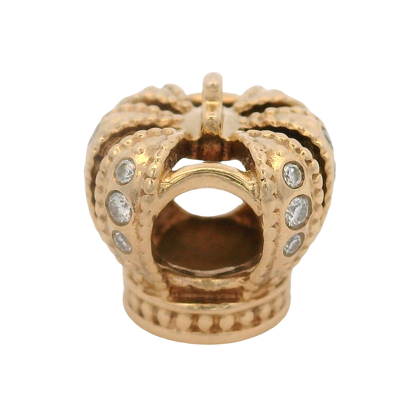 Pandora Retired Rare 14kt Yellow Gold Majestic Crown Slider/Spacer Charm with Natural Diamonds