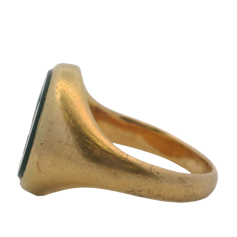Antique Victorian Solid 18kt Yellow Gold and Bloodstone Engraved Ran Emblem Signet Wax Seal Ring Size 5.75