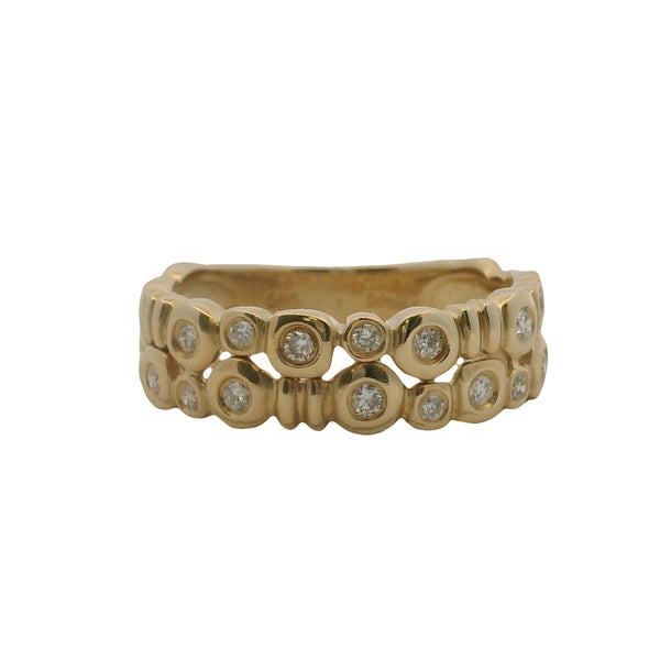 Sonia B Solid 14kt Yellow Gold and Bezel Set Diamond Double Row Bubble Ring Size 9.25