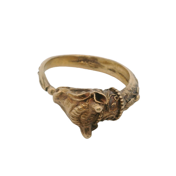 Vintage Solid 10kt Yellow Gold Detailed Intricate 9.5g 3D Bull Cow Ring Size 10