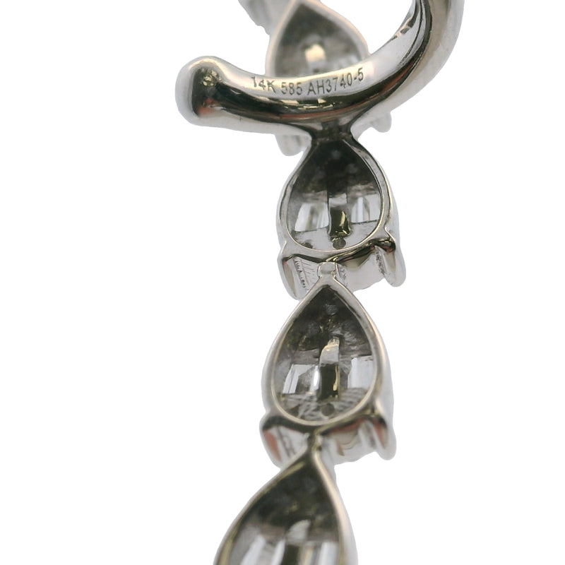 Solid 14kt White Gold and Baguette and Round Diamond Climber Single Dangle Earring with Cuff