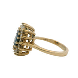 Vintage Solid 14kt Yellow Gold and Sapphire Cocktail Ring with Diamond Halo Size 6.5