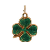 Vintage Solid 14kt Yellow Green Enamel 4 Leaf Clover Good Luck Charm