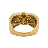 Solid 18kt Yellow Gold Cluster Crossover Ring with Yellow and White Diamond Waves Size 7