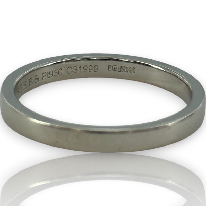 Alianza de boda clásica De Beers de platino 950 de 2,2 mm firmada con diamante en el interior