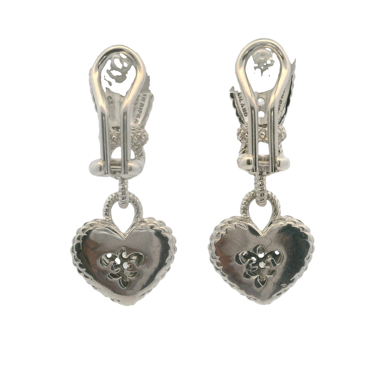 Judith Ripka Solid 925 Sterling Silver and CZ Heart Cluster Drop Dangle Omega-Back Earrings