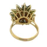 Vintage Solid 18kt Yellow Gold Green Tourmaline and Diamond Cluster Statement Ring Size 10