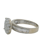 Solid 14kt White Gold 1.38ctw Diamond Cluster Circle Statement Ring with Baguette Sides Size 7