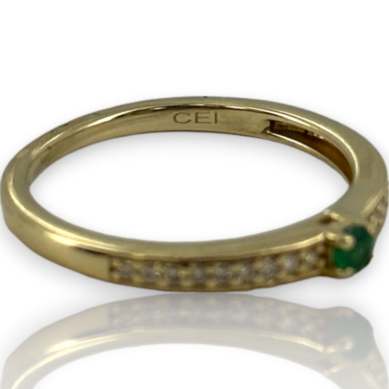 Colombian Emeralds International 14kt Yellow Gold Emerald Solitaire Ring with Diamond Band Size 7