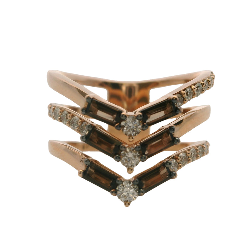 Le Vian 14kt Rose Gold "Chocolate" Smoky Quartz and Diamond 3-Band Stacked Ring Size 7