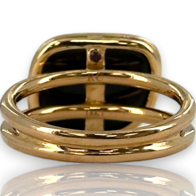 Roberto Coin Signed with Ruby Solid 18kt Rose Gold Black Jade Collection Double Band Statement Ring Size 6.5