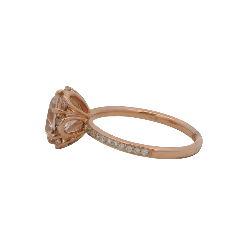 SamNSue 14kt Rose Gold Anemone Flower Morganite Engagement Ring With Diamonds Size 6.5