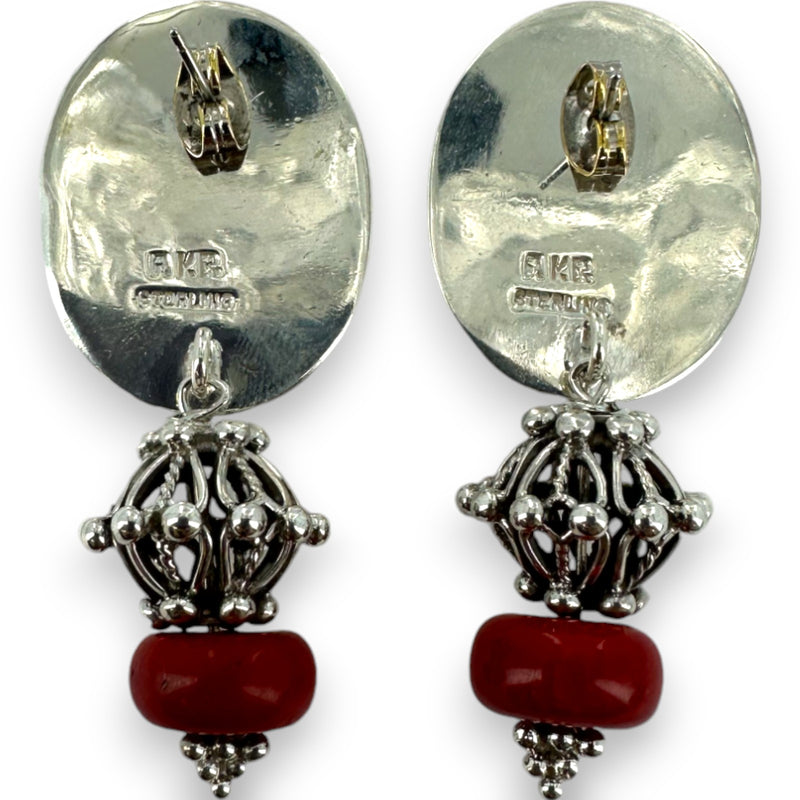 Amy Kahn Russel 925 Sterling Silver Large Drop/Dangle Earrings with Red Spiny Oyster Stone