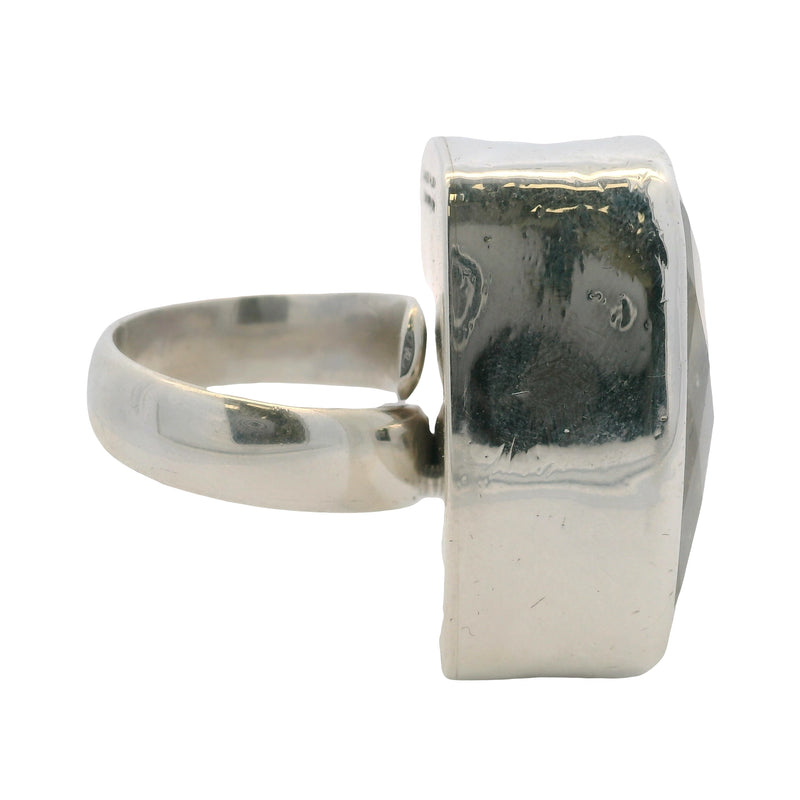 Charles Albert 925 Sterling Silver Large Check-Cut Rutilated Quartz Statement Ring Size 7