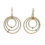 D2D Solid 18kt Yellow Gold 3 Textured Circle Diamond Hook Dangle/Drop Earrings
