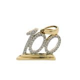 Solid 10kt Yellow Gold and 0.15ctw Diamond 100 One Hundred Charm Pendant