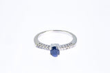 Nissko 14kt Solid White Gold and 5.2mm Oval Sapphire Ring with Diamond Accents Size 5.5