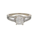 Vintage 14kt White Gold Cushion 0.86ct Diamond Solitaire Ring Pave Band Size 5.5