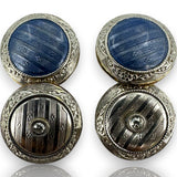 Antique 1900-1910s Edwardian Era Solid 14kt Yellow Gold and Platinum Top Reversible Cufflinks with Guilloché Enamel and Single Cut Diamonds