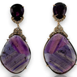 JRG Unique Solid 18kt Rose Gold Thin-Sliced Amethyst and Diamond 1.8" Long Drop/Dangle Earrings
