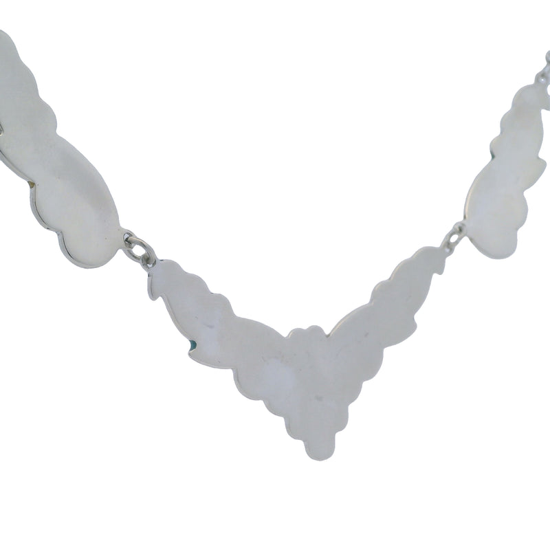 Vintage Taxco Mexico Unique Scroll Pattern Collar Necklace with Crushed Turquoise Inlay 16"