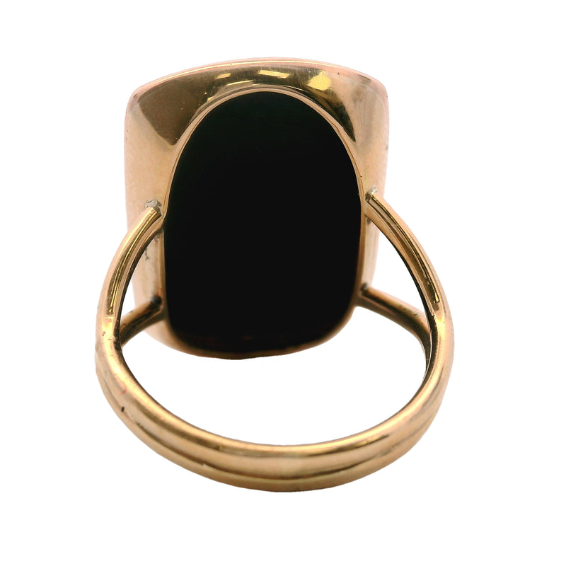 Antique Late Victorian Flat-Top Onyx Banded Black and White Cocktail Ring Size 5.5