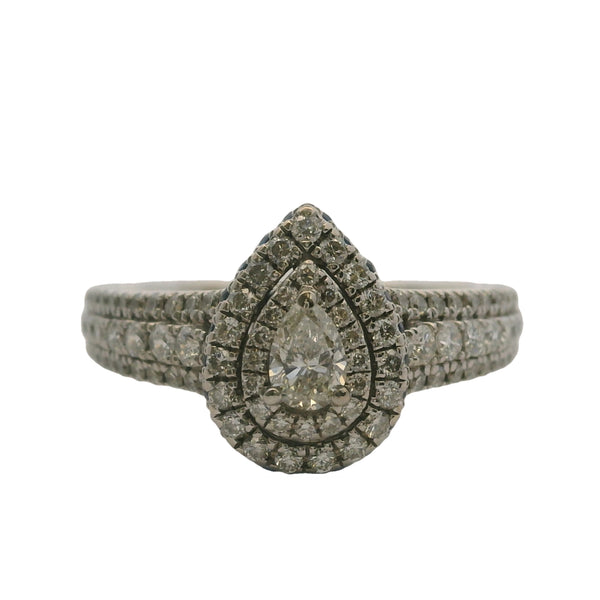 Vera Wang Love Pear Diamond Double Halo Frame 14kt White Gold Engagement Ring Size 8.75