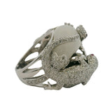 Unique Solid 18kt White Gold Statement Ring With 3.33ctw Diamond Lizards On Onyx and Quartz Rocks with Ruby Eyes