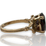 Vintage 1973-74 Victorian Revival Solid 9k Yellow Gold Red Garnet Solitaire Fashion Ring Made in Birmingham, England with Hallmarks