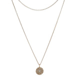 Italian Solid 14kt Rose Gold and CZ Sparkling Circle Pendant Cable Necklace 17.5"