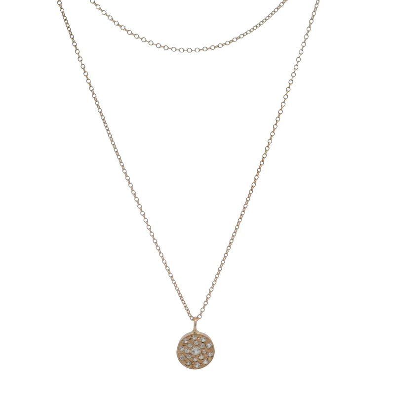 Italian Solid 14kt Rose Gold and CZ Sparkling Circle Pendant Cable Necklace 17.5"