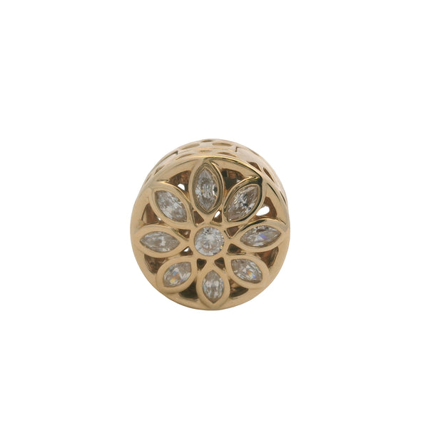 Pandora Retired Solid 14kt Yellow Gold and CZ Opulent Marquise Flower Clip Charm