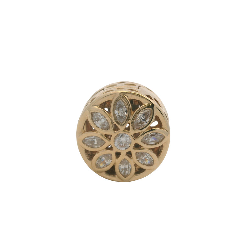 Pandora Retired Solid 14kt Yellow Gold and CZ Opulent Marquise Flower Clip Charm