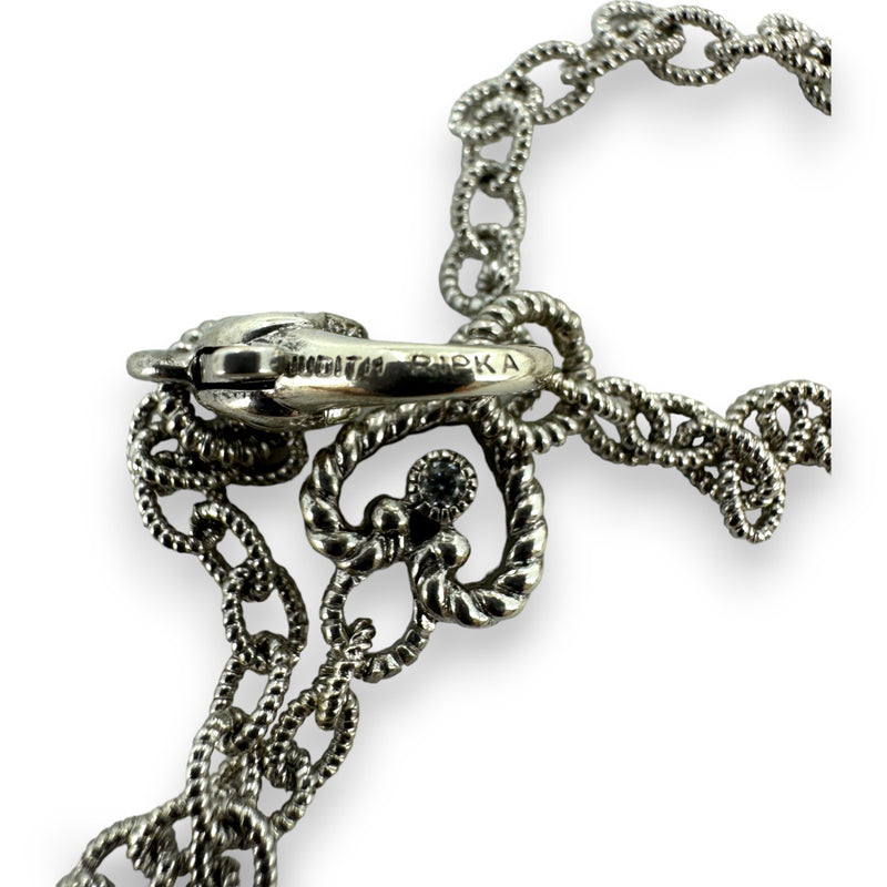 Judith Ripka 925 Sterling Silver and CZ Cubic Zirconia Heart Station Chain Necklace