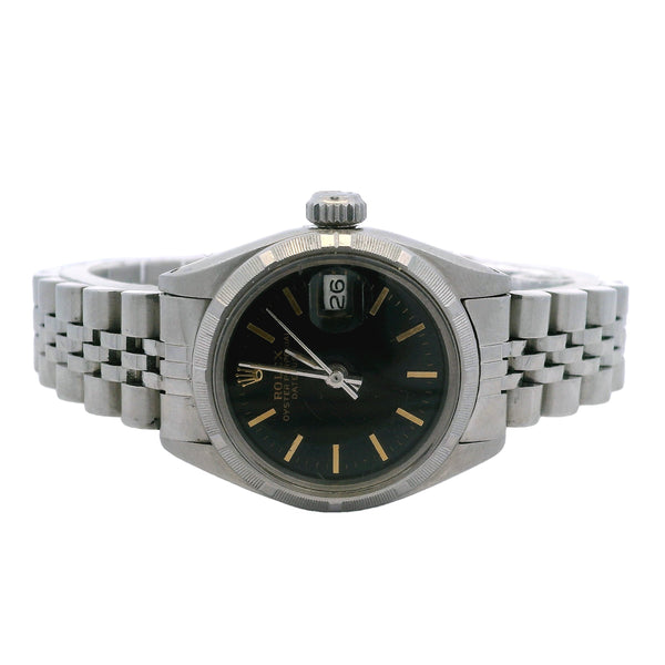 Rolex 6919 26mm Stainless Steel Datejust Black Dial Jubilee Band Watch