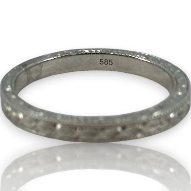 Anillo apilable Blue Nile de oro blanco macizo de 14 kt con milgrain de 2,5 mm y detalles de hojas, talla 7,75