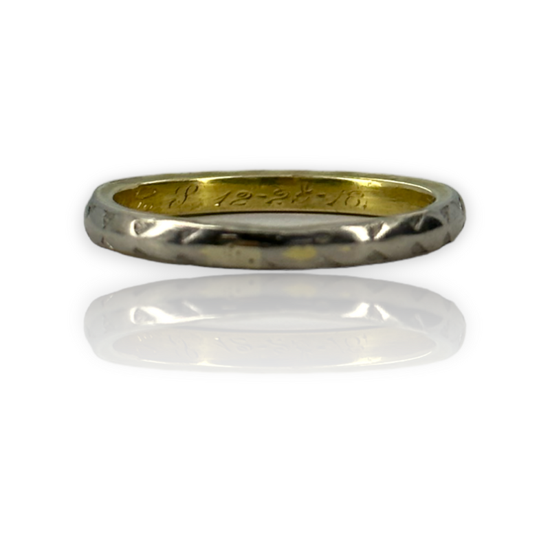 Antique Inscribed Platinum 950 & 18KT 750 Wedding Band Ring Size 6.5