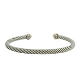 David Yurman Solid 925 Sterling and 18kt Yellow Gold Cable Flex Cuff Bracelet 6"