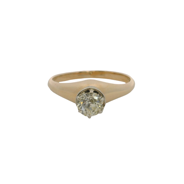 Antique Victorian Unique 2-Tone Gold 0.48ct Old Euro Diamond High Set Solitaire Ring Size 5.25