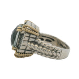 Solid 925 Sterling and 14kt Yellow Gold Prasiolite Diamond Cocktail Ring Size 7