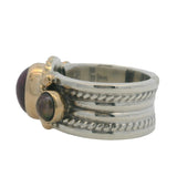 Reve 925 Sterling Silver 14k Yellow Gold Ruby Cabochon Pearl Cocktail Ring Sz 6