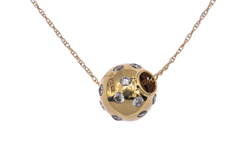 Cubic Zirconia 12mm Ball Barrel Pendant 14K 585 Yellow Gold CZ Charm Necklace