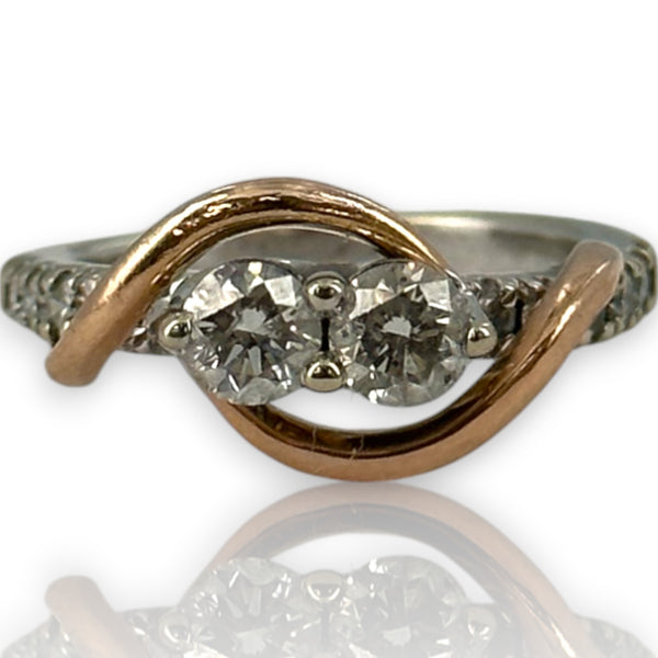 Kay Ever Us Collection 14kt White and Rose Gold Two-Stone 0.96ctw Diamond Wedding Ring Size 5.5